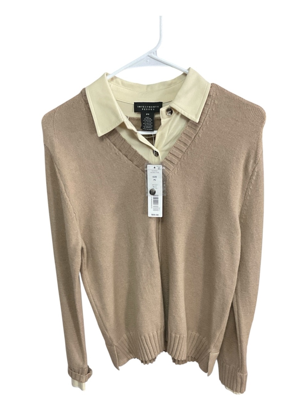 NWT Investments Petites Beige 2-in-1 Mock Layer Collar Sweater Top PS MSRP$69 - Picture 6 of 6